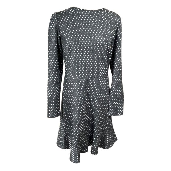 Loft Knit Sparkle Dot Dress Fit Flare Grey Cream Size 8 - Picture 1 of 7